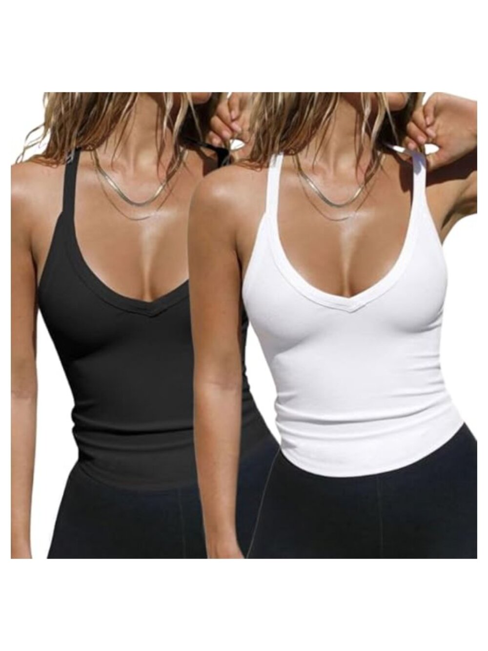 2 Pack Womens Ribbed Tank Top V Neck Racerback Sleeveless Crop Top
